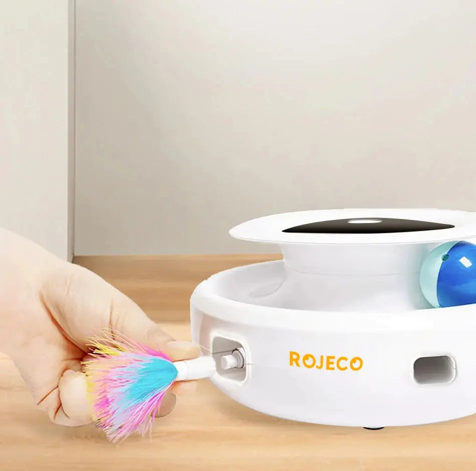 ROJECO 2 in 1 Smart Cat Toys Automatic Feather Fun Ball Toy Set For Cat Dog 5 Modes Electronic Interactive Pet Toy Accessories - Nova Trendz