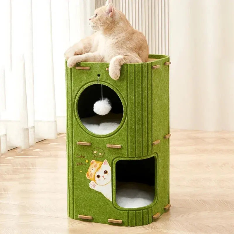 Multi-layer Cat House for Indoor Cats Pet Climbing Frame Integrated Cat Tree Double-layer Scratching Board Enclosed Cat House Nova Trendz