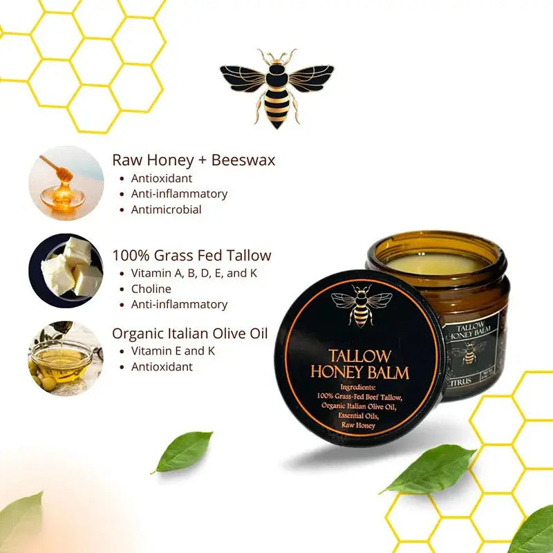 Organic Grass-Fed Beef Tallow Balm with Raw Honey - Moisturizing Cream for Soft, Smooth Skin - Handmade All-Natural Moisturizer Nova Trendz