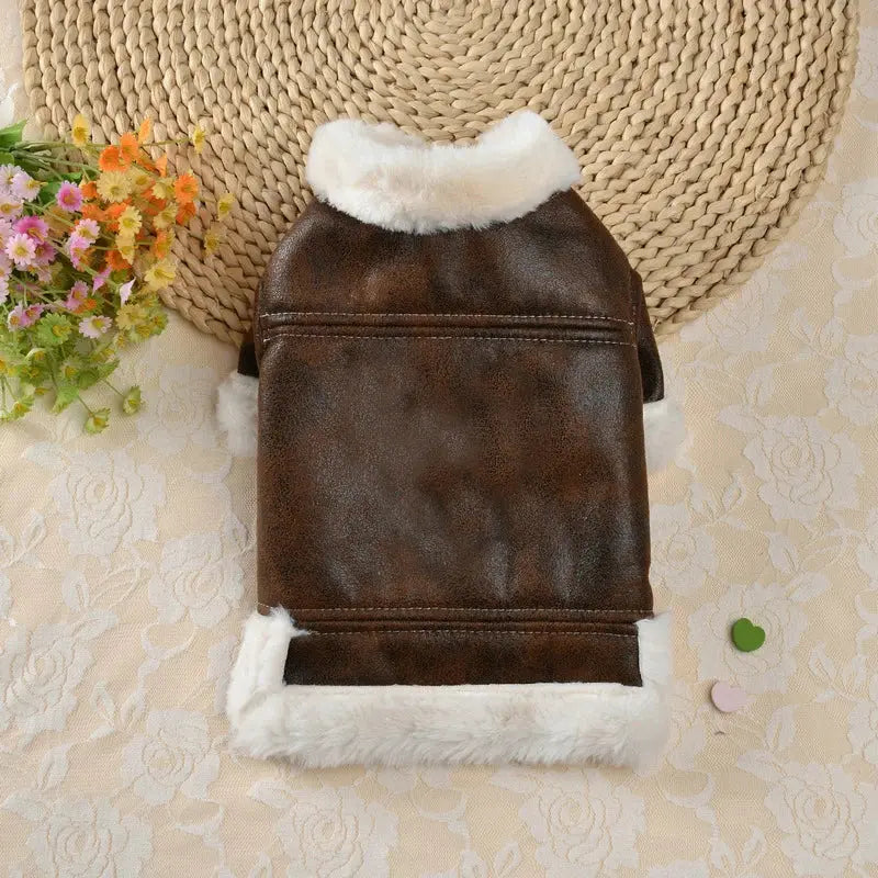 Flying Eagle PU Dog Clothes Plus Velvet Warm Pet Dog Coat Winter Thicken Leather Puppy Jacket Clothes For Small Medium Dogs Cats - Nova Trendz