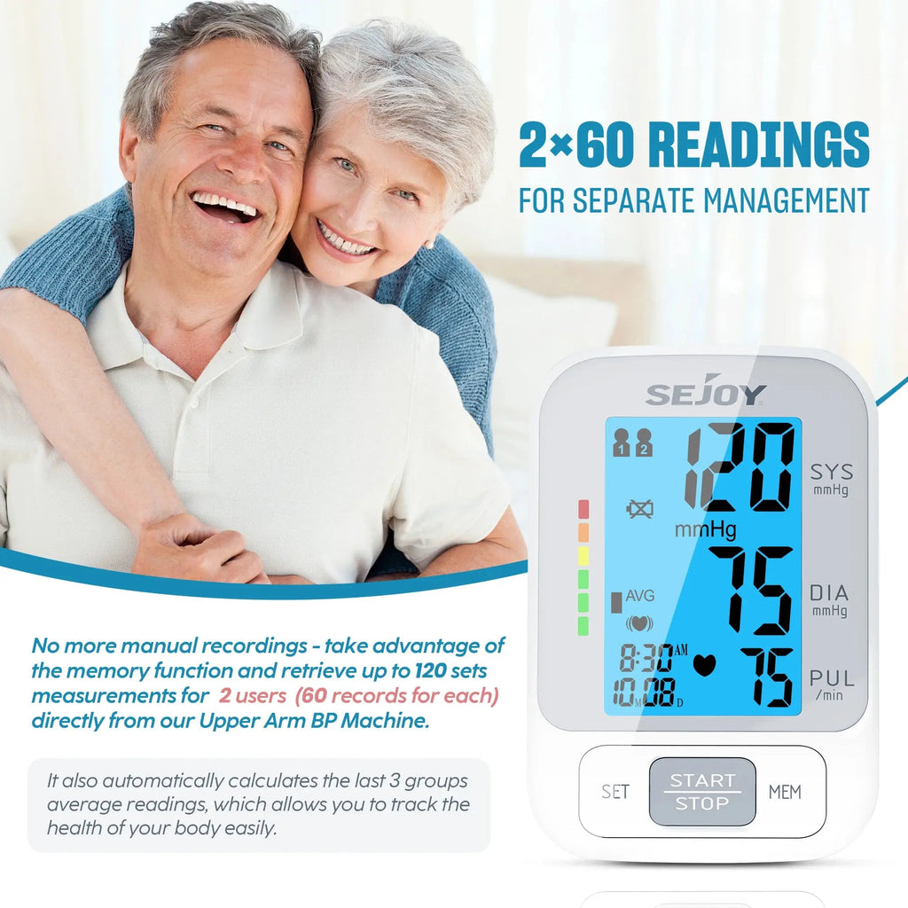 SEJOY Upper Arm Automatic Sphygmomanometer English Voice Backlight Blood Pressure Monitor  High Accurate BP Monitors Nova Trendz