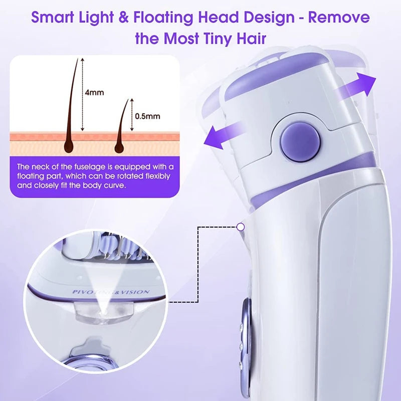 Kemei 3in1 Women Epilator Electric Shaver Facial Body Hair Removal Lady Leg Bikini Trimmer Hair Remover Underarms Rechargeable
