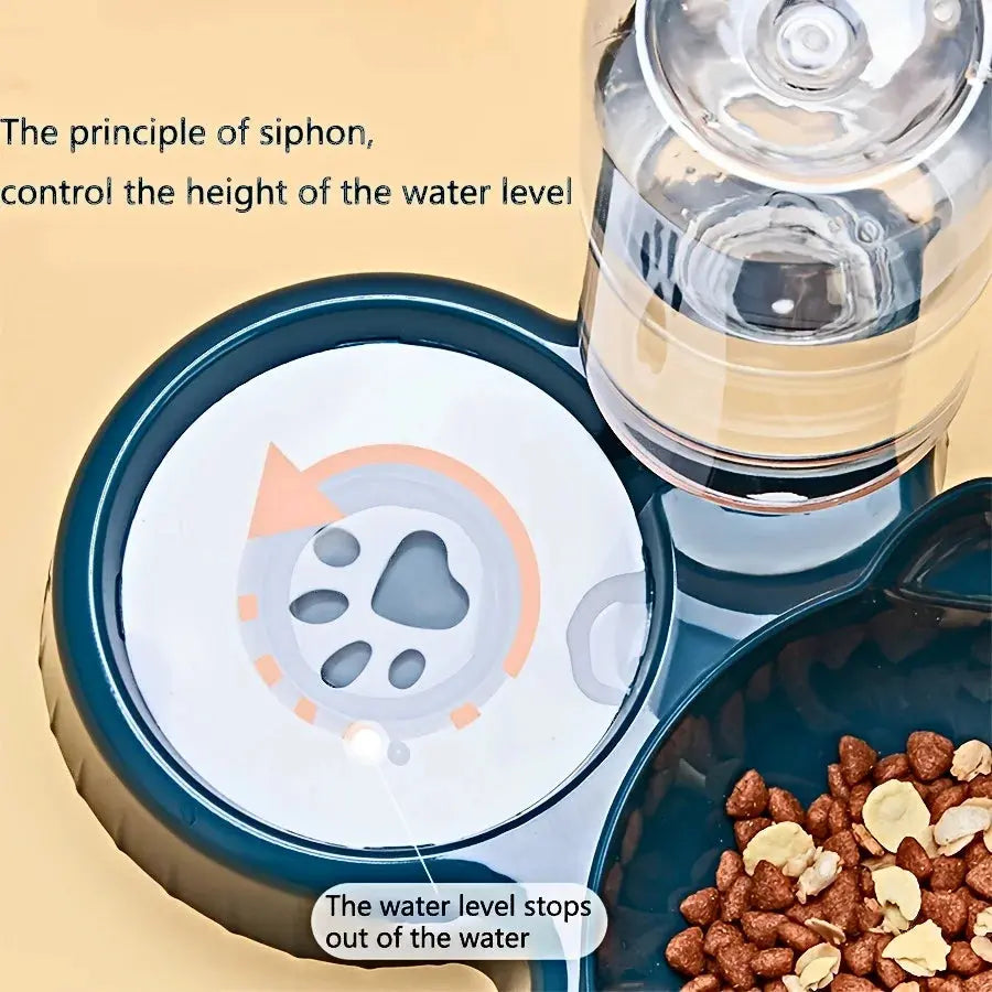 Pet Bowls With Water Feeder, 3 In 1 Ear Design Tilted Cat Water And Food Bowl Set With Gravity Water Bottle For Neck Protection - Nova Trendz