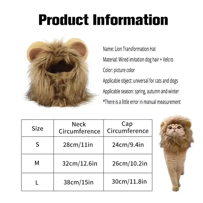 Cat Costume Cute Lion Mane Cat Wig Hat Cosplay Clothes Cap Dress Up Puppy Kitten Halloween Christmas Party Decoration Supplies Nova Trendz