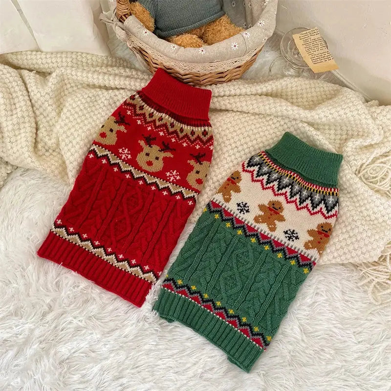 Dog Winter Clothes Pet Christmas Red Sweaters Sleeveless Gingerbread Reindeer Pattern Soft Warm Fall Winter Cats Dogs Clothes Nova Trendz