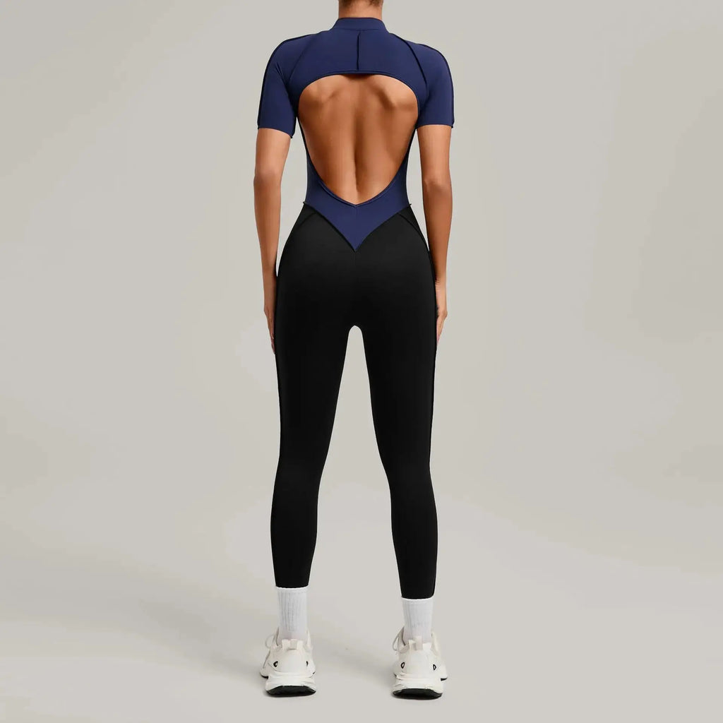 Yoga Bodysuit Short Sleeves Women's Tracksuits Gym Zipper Jumpsuits Sports Workout High-intensity Fitness One-piece Tights Suit - Nova Trendz