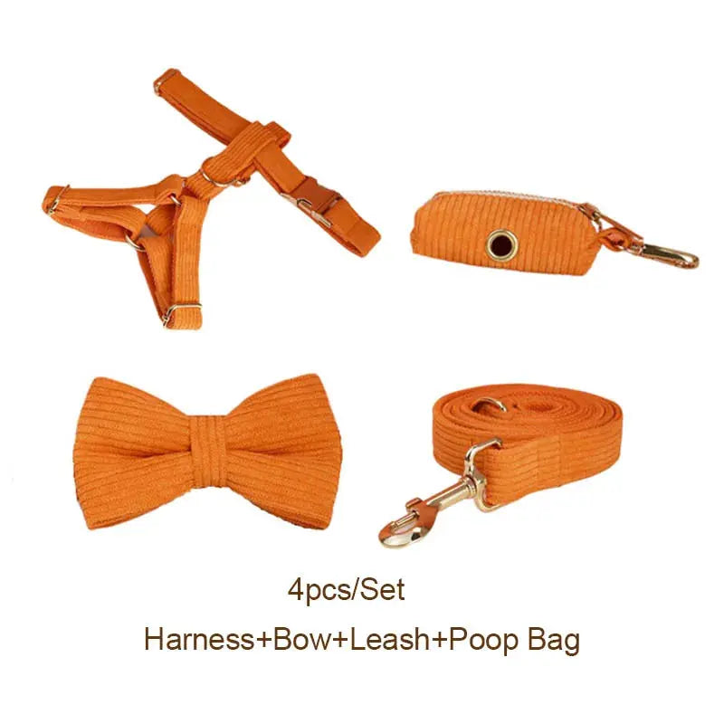 Orange Corduroy Dog Collar And Leash Set For Dogs Custom Engraved Nameplate Pet Supplies Dog Leash Corduroy11 Nova Trendz