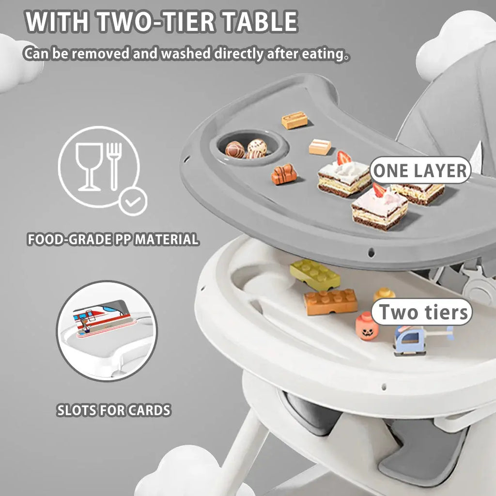 UBRAVOO Foldable Baby High Chair 6 Months Plus, with Large Antislip Pad & ToyRack, Easy to Clean Feeding , E500 Nova Trendz