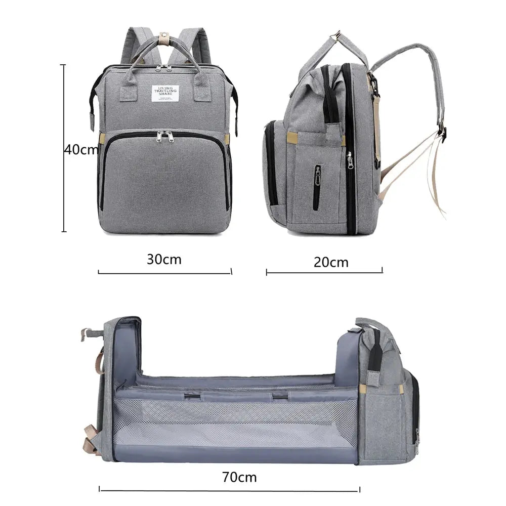 Foldable bed diaper bag with changing station insulated pocket and large capacity Multifunctional Double shoulder mommy bag Nova Trendz