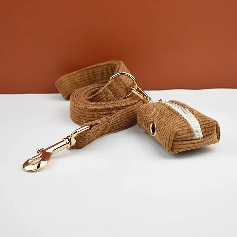 Caramel Corduroy Dog Collar And Leash Set For Dogs Custom Engraved Nameplate Pet Supplies Dog Leash Corduroy01 - Nova Trendz