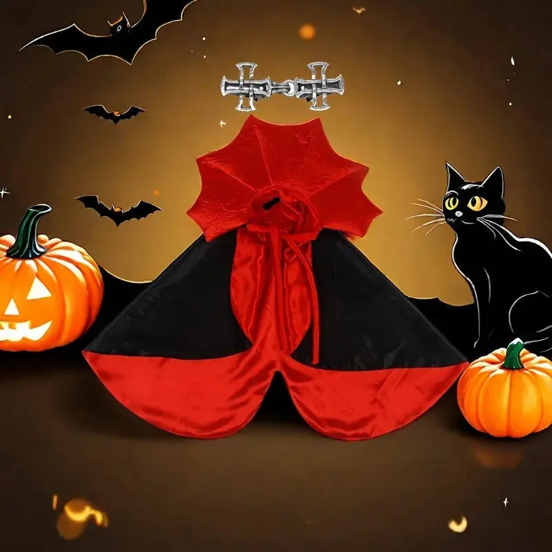 Spooky Halloween Vampire Couture for Cats Perfect Parties and Festivals Halloween Cloak Hat Festival Set Dress up pet clothes - Nova Trendz