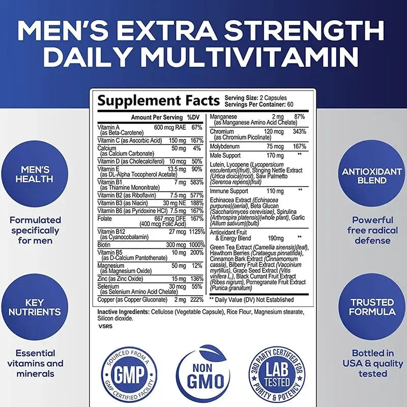 Men's Daily Multivitamin Supplement - Provides Cognitive Brain Health, Energy and Stamina, and Muscle Mass Vegan Nova Trendz