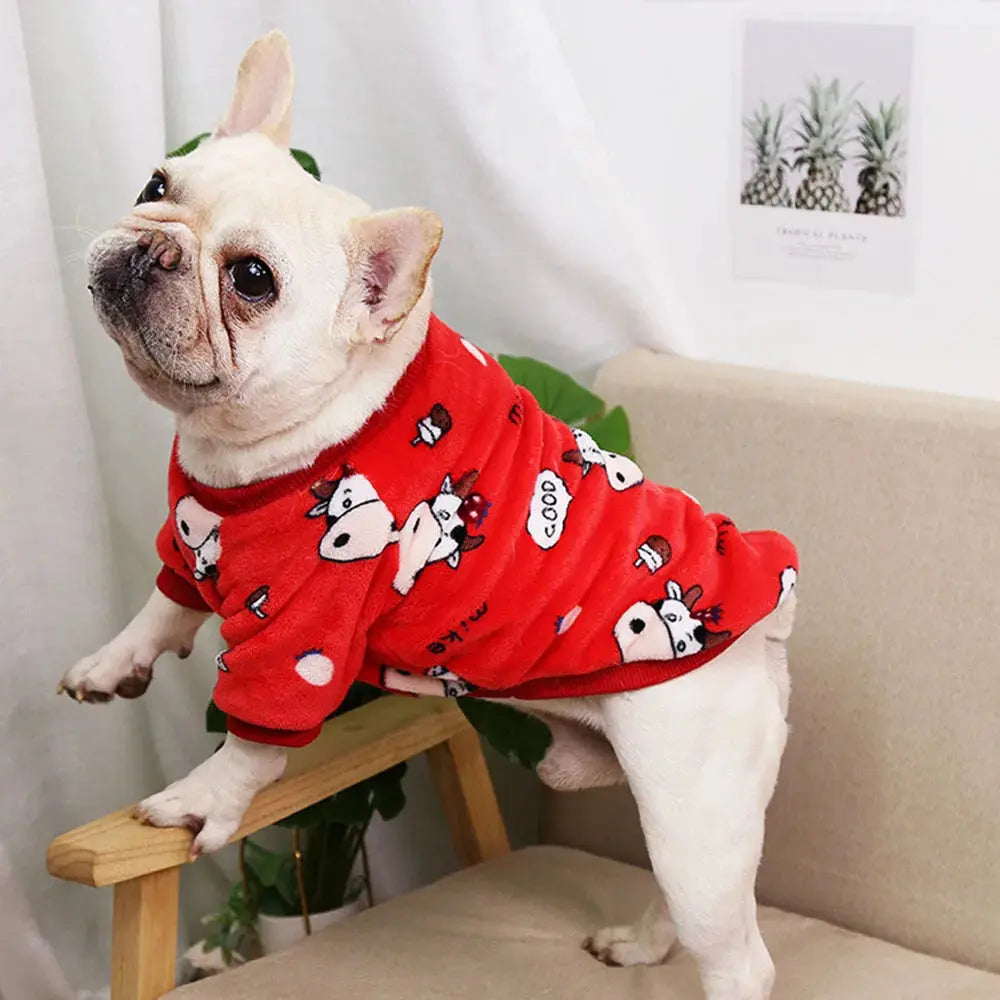 Warm Dog Clothes Cute Print Puppy Pet Clothing French Bulldog Hoodie Winter Dog Pajamas Sweater Coat for Small Medium Dogs Cats - Nova Trendz