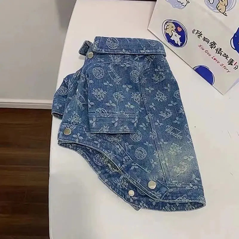 Printing Denim Clothes for Small Medium Dogs Soft Polyester Unisex Cat Overalls Snap Button Coats Autumn Pet Chihuahua Clothing - Nova Trendz