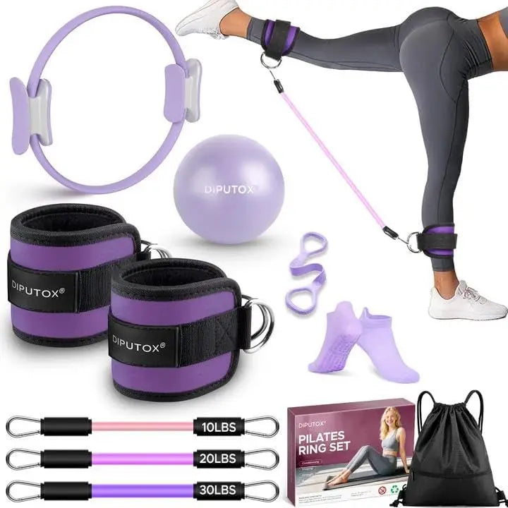 Pilates Ring Kit for Women, Home Workout Set with Magic Circle, Mini Ball, Ankle Bands & Yoga Socks for Fitness and Toning Nova Trendz