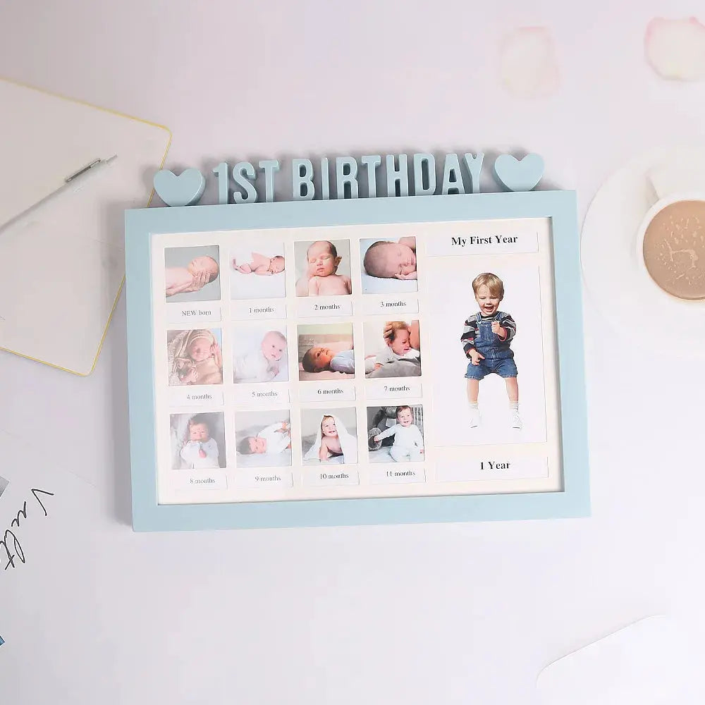 Ylsteed Baby 1ST BIRTHDAY Photo Frame Newborn 12 Month Growth Record Heart Shaped Photo Frame Infant Keepsakes Picture Album Nova Trendz