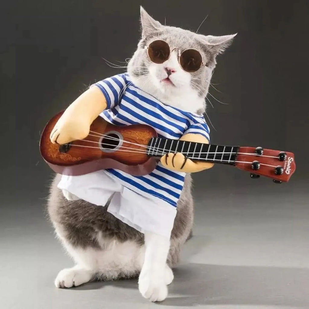 Pet Guitar Costume Funny Dog Costumes Guitarist Player Halloween Christmas Cosplay Party Dog Cat Clothes Dressing Up Outfits - Nova Trendz