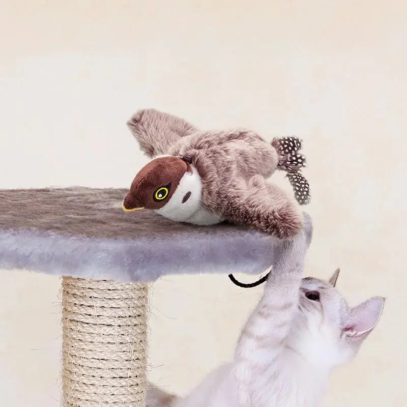 Interactive Cat Toys Rechargeable Electric Flapping Wings Bird Cat Toy Sound Chirping Bird Catnip Touch Activated Plush Toy Nova Trendz