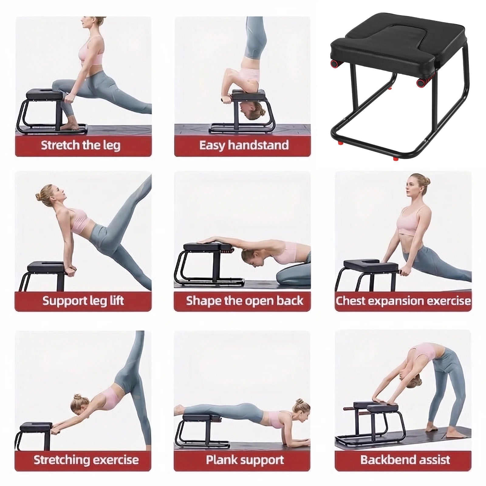 Yoga Headstand Bench with Anti-Slip Mat Yoga Headstand Stool Metal Frame PU Pads Inversion Chair for Workout Fitness and Gym Nova Trendz