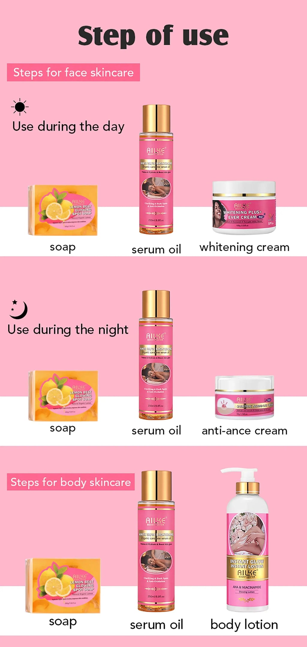 AILKE Natural Skin Cleansing Set, Cleanses Darkness, Stains, Moisturizes, Whitening, Boost Radiance To The Skin. Organic, Vegan Nova Trendz