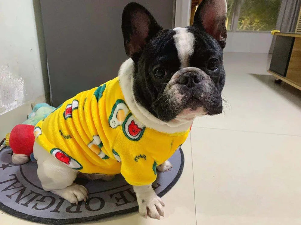 Warm Dog Clothes Cute Print Puppy Pet Clothing French Bulldog Hoodie Winter Dog Pajamas Sweater Coat for Small Medium Dogs Cats