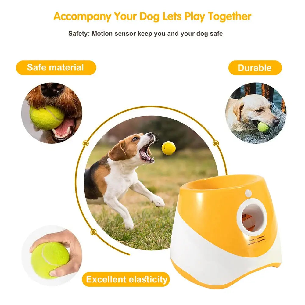 With 5 balls Automatic Ball Launcher for Dogs 3 Adjustable Distances Settings,Improves the dog's intelligence Outdoor pet game - Nova Trendz