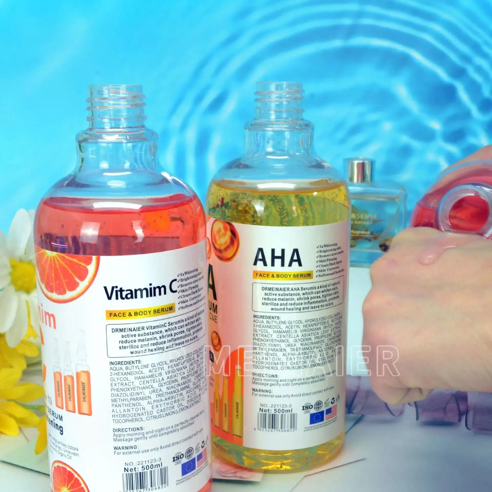 500ML Vitamin C AHA HYALURONIC& NICOTINAMIDE Face Serum Moisturizing Lightening Body Cream Honey&Almonds - Nova Trendz