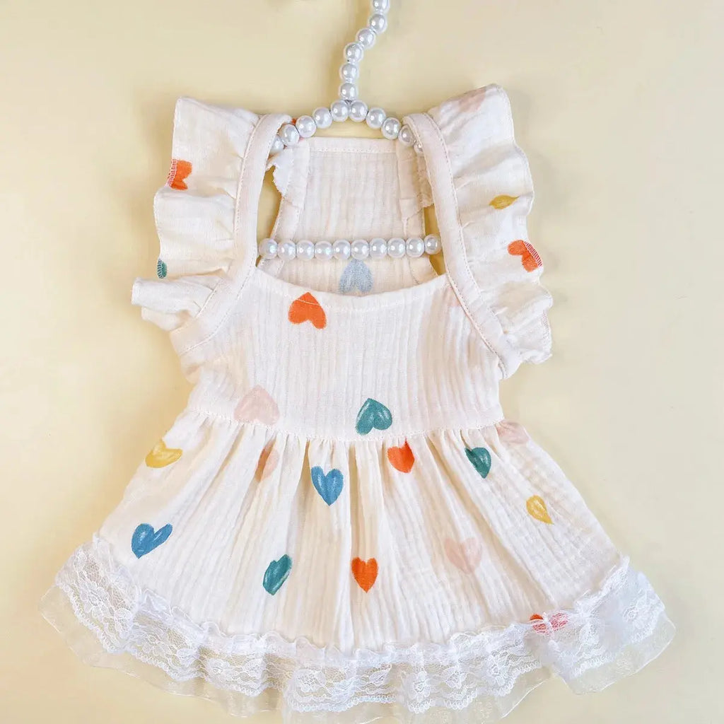 Pet Light Yellow Heart-shaped Little Fly Sleeve Dress Cat and Dog Four Season Vest Puppy Clothes Dog Dresses for Small Dogs - Nova Trendz
