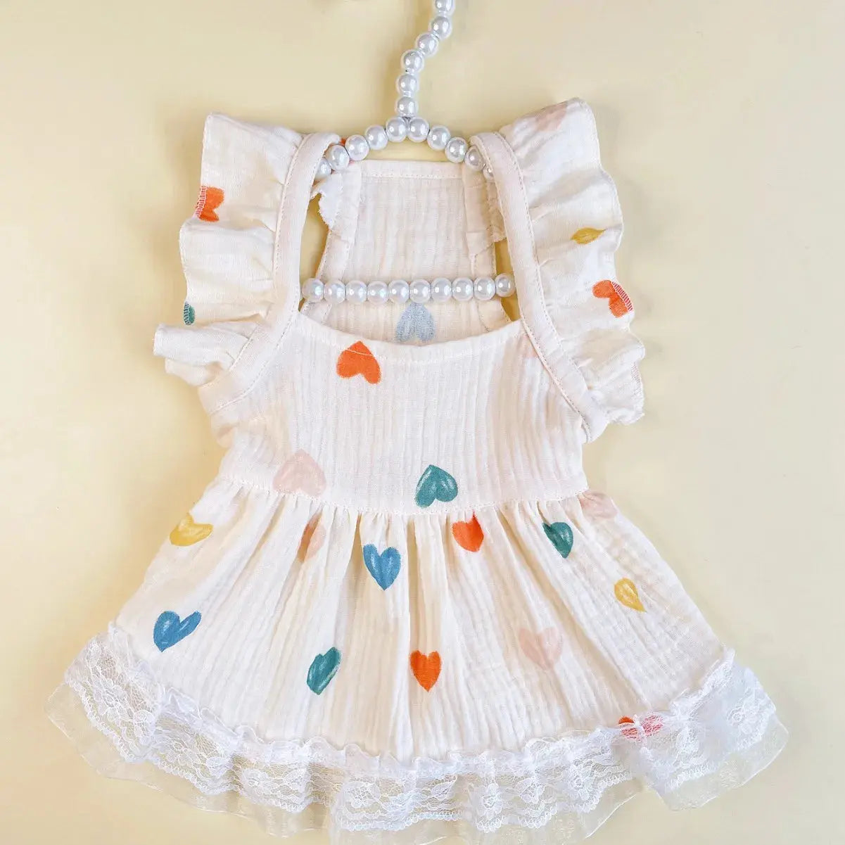 Pet Light Yellow Heart-shaped Little Fly Sleeve Dress Cat and Dog Four Season Vest Puppy Clothes Dog Dresses for Small Dogs - Nova Trendz