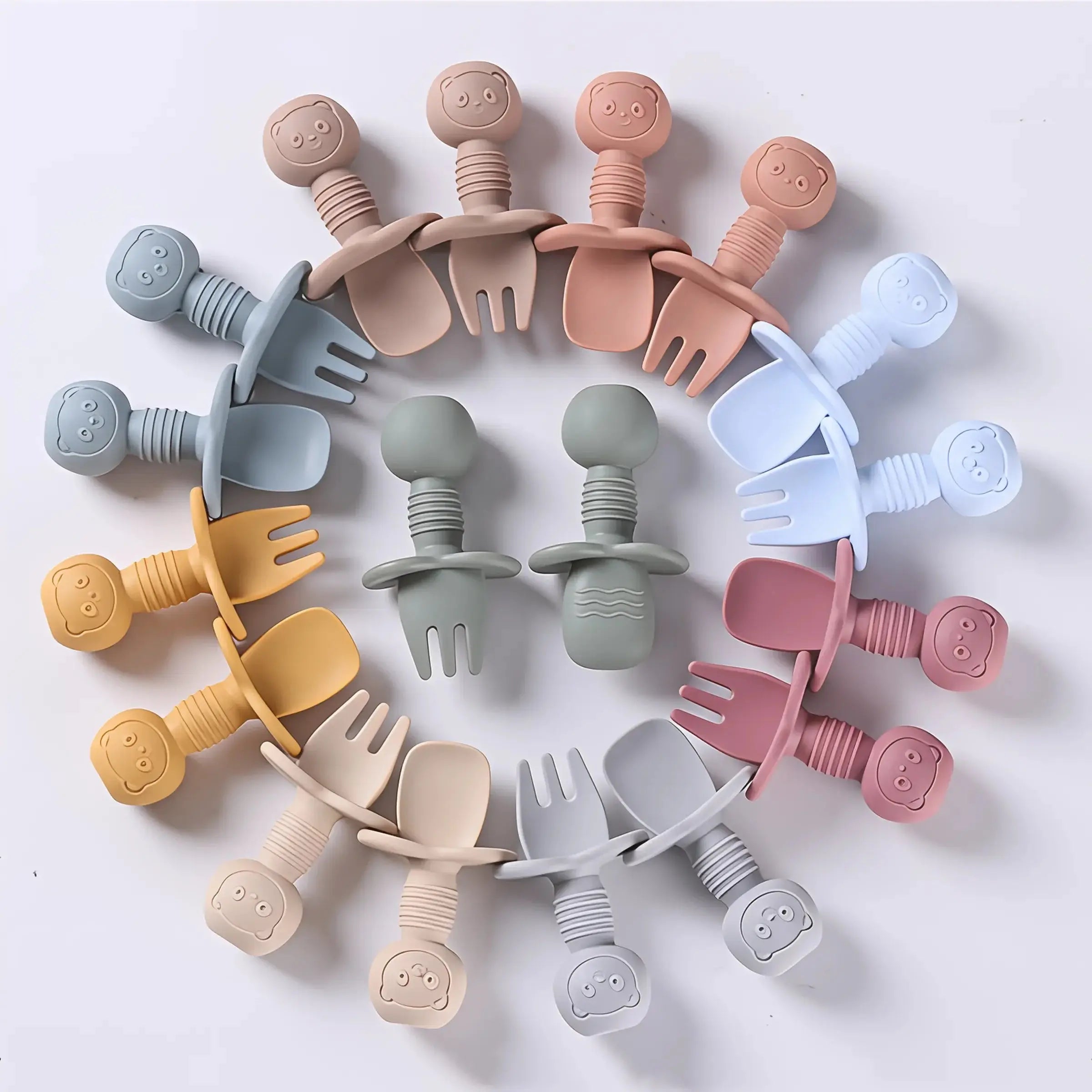 2pcs Food Grade Children Wooden Handle Silicone Spoon Fork Cutlery Baby Training Complementary Food Spoon BabyFeeding Spoon Fork Nova Trendz