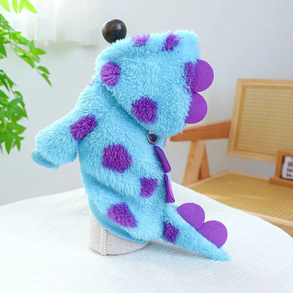 Cosplay Dinosaur Dog Halloween Costume for Small Dogs Dress Up Hoodies Thermal Velvet Padded Dog Pajamas Winter Puppy Jumpsuit - Nova Trendz