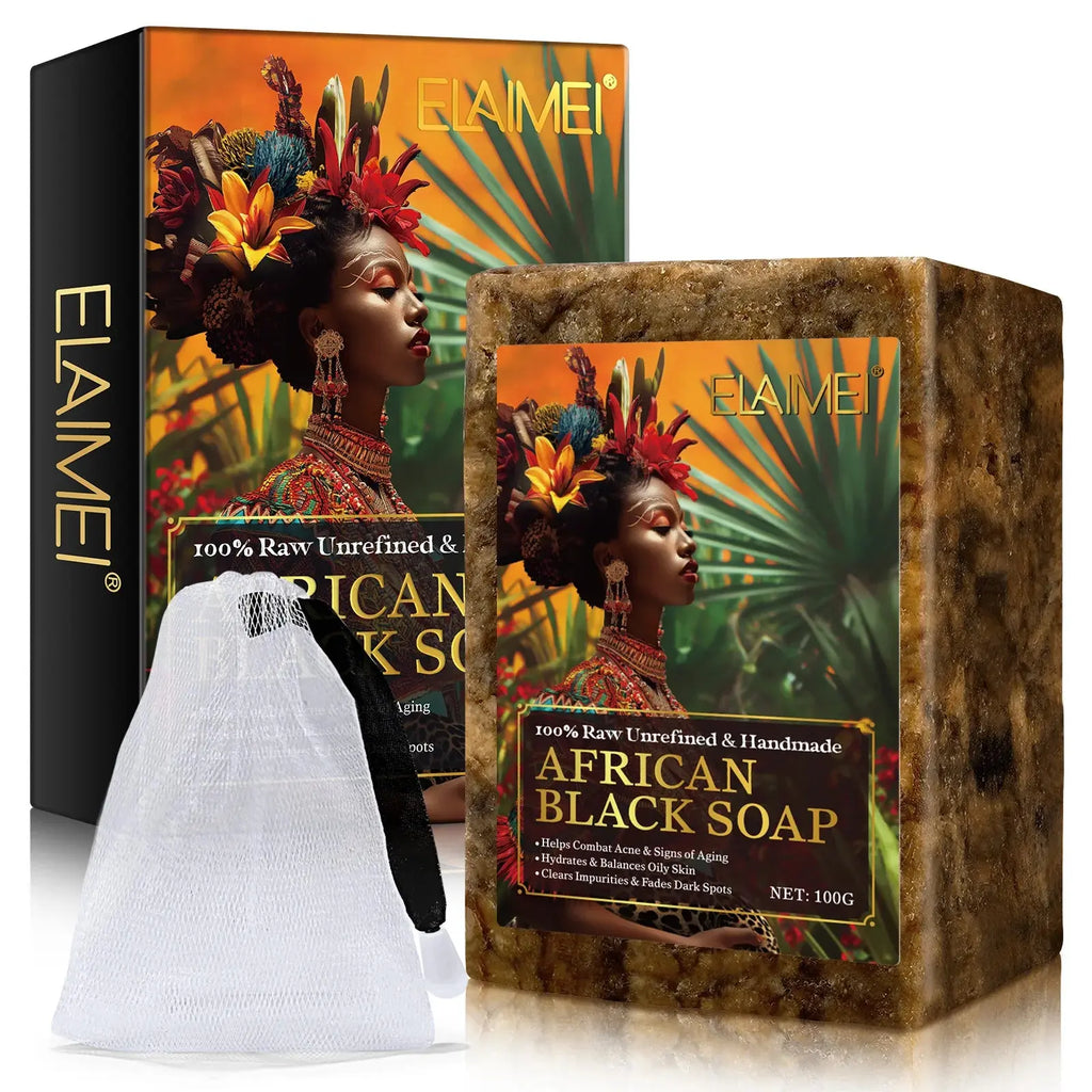 Raw African Black Soap for Oily Skin, Dark Spots  Pure & Natural Ingredients - Organic  Face and Body Wash Soap - Nova Trendz