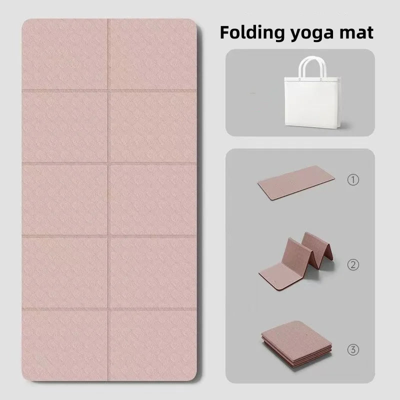 180cmx57cmx0.4cm TPE Folding Yoga Mat Portable Non-Slip Shock-Absorbent Noise-Free Convenient for Home Travel Fitness Exercise