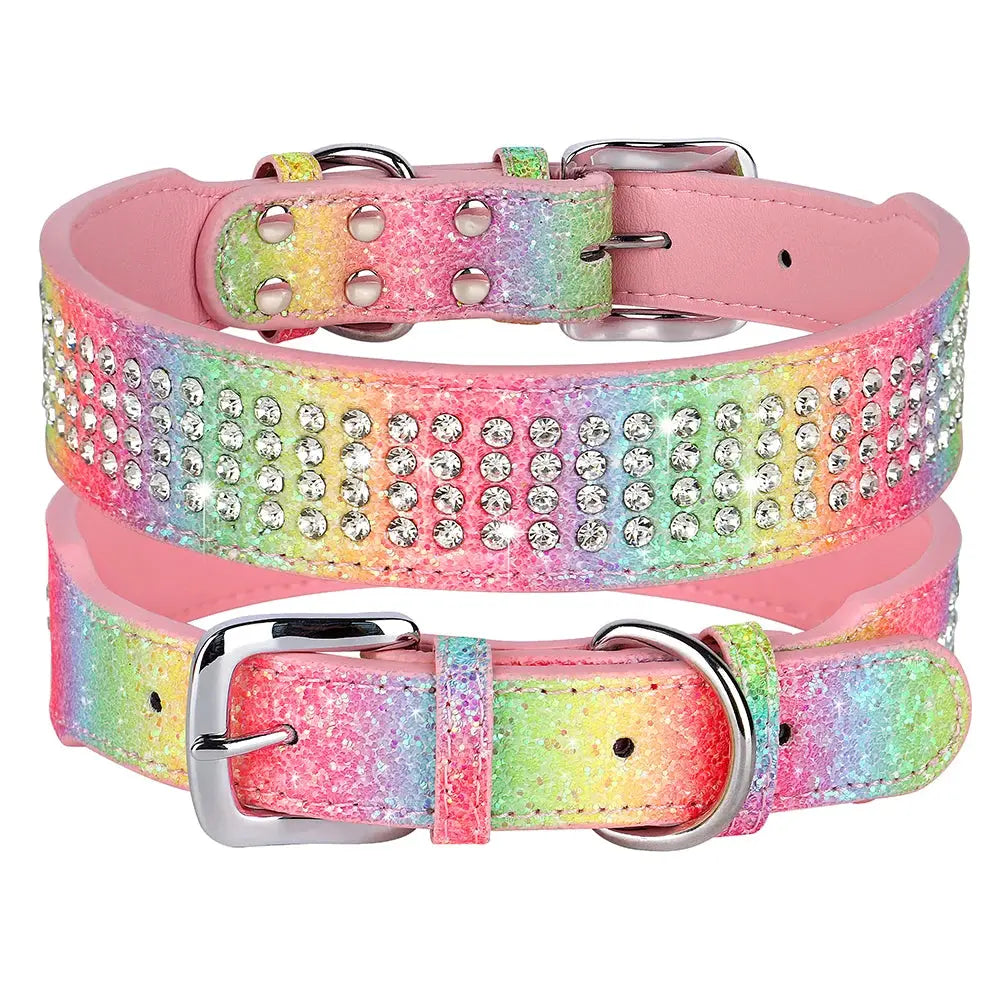 Bling Rhinestone Dog Collar Wide Leather Dogs Collars Glitter Diamond Pet Necklace Durable For Medium Large Dogs French Bulldog Nova Trendz
