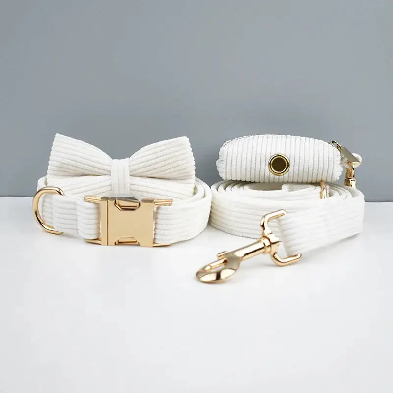 White Corduroy Dog Collar And Leash Set For Dogs Custom Engraved Nameplate Pet Supplies Dog Leash Corduroy12 Nova Trendz