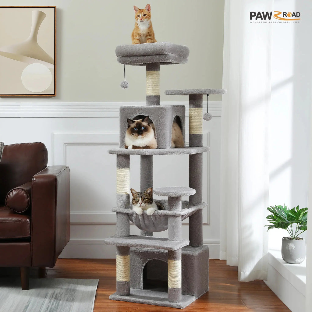 184cm Large Cat Tree and Tower for Indoor Cats With Sisal-Covered Scratching Posts Spacious Hammock Padded Perches and Condos Nova Trendz
