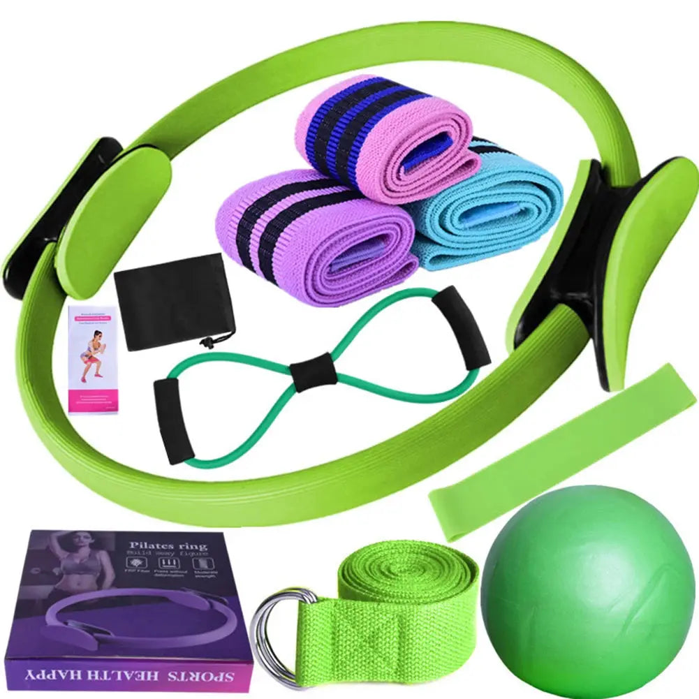 11PCS Pilates Loop Yoga Set 8 Resistance Band/Yoga Band Home Workout Pilates Ring Set Multifunctional Workout Set Yoga Equipment Nova Trendz