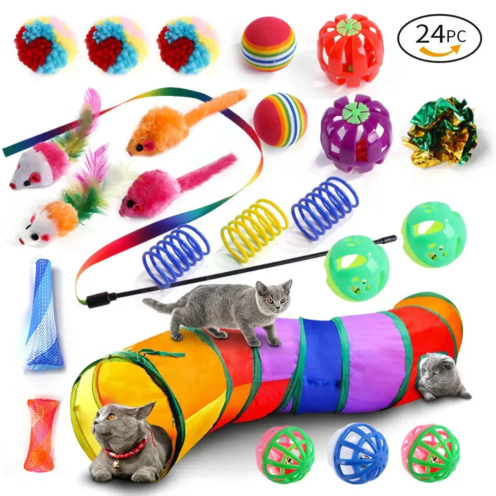 DualPet Kitten Toys Variety Cat Toy Combination Set Cat Toy Funny Cat Stick Sisal Mouse Bell Ball Cat Supplies 20 Piece Set - Nova Trendz