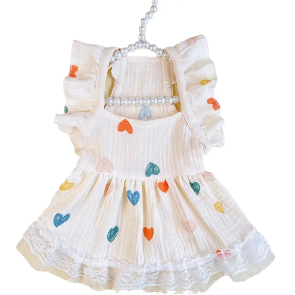 Pet Light Yellow Heart-shaped Little Fly Sleeve Dress Cat and Dog Four Season Vest Puppy Clothes Dog Dresses for Small Dogs - Nova Trendz
