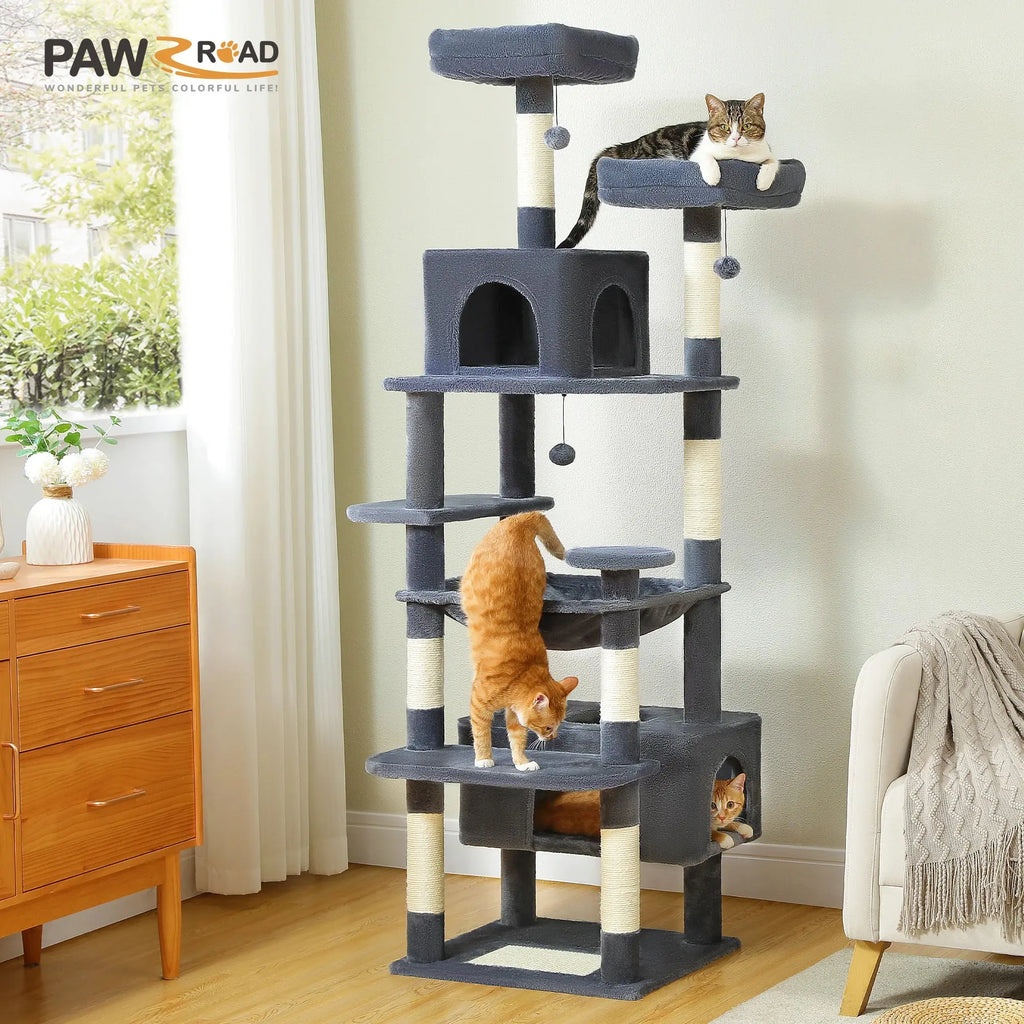 184cm Large Cat Tree and Tower for Indoor Cats With Sisal-Covered Scratching Posts Spacious Hammock Padded Perches and Condos Nova Trendz