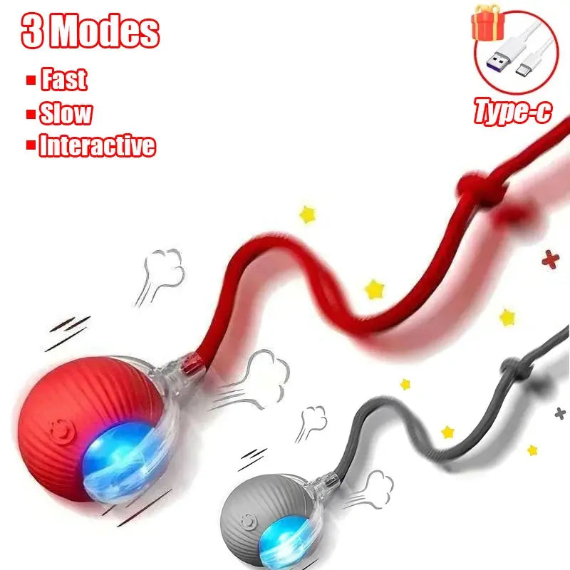 New Cat Interactive Ball Toy Automatic Rolling Ball Faux Tail Rechargeable Smart Pet Electric Toy Dog Cat Training Imitate Mouse - Nova Trendz