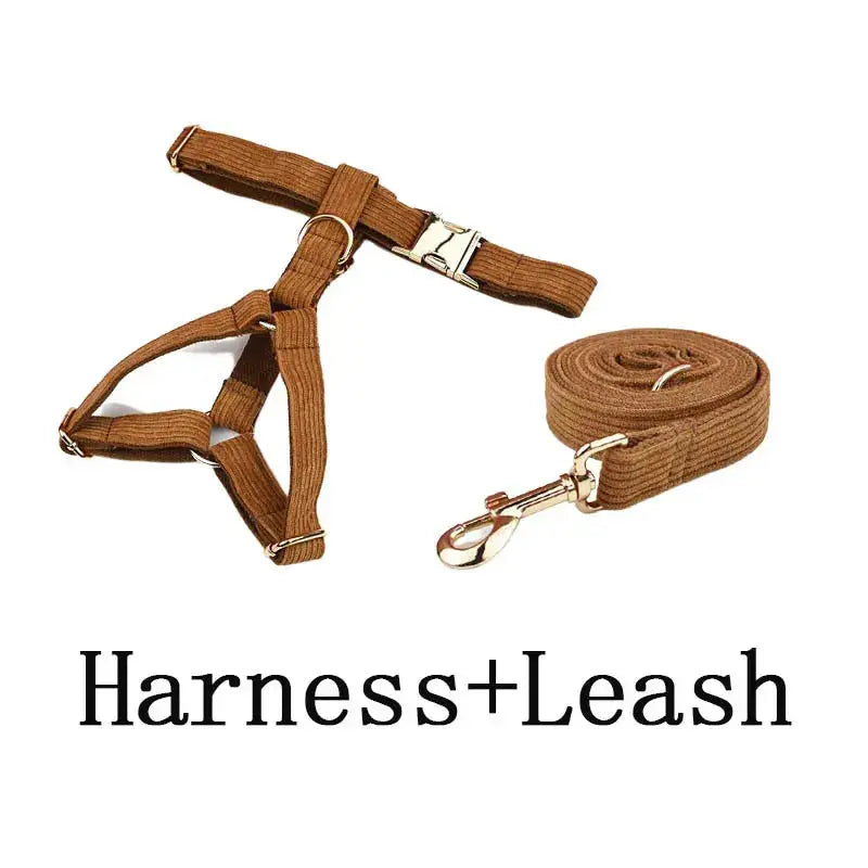 Caramel Corduroy Dog Collar And Leash Set For Dogs Custom Engraved Nameplate Pet Supplies Dog Leash Corduroy01 - Nova Trendz