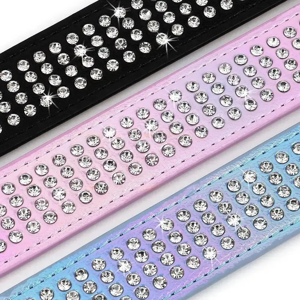 Bling Rhinestone Dog Collar Wide Leather Dogs Collars Glitter Diamond Pet Necklace Durable For Medium Large Dogs French Bulldog Nova Trendz