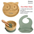 5Pcs Bamboo Bowl Plate For Kid Personalized Name Baby Feeding Set Bamboo Tableware Owl Plate Bowl With Spoon Silicone Baby Stuff Nova Trendz