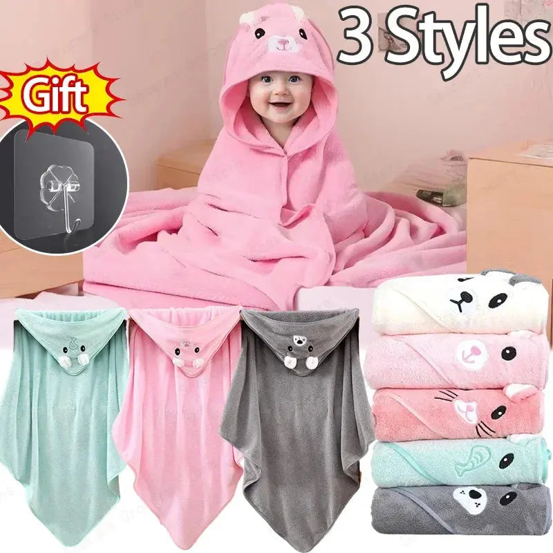 Hooded Coral Velvet Baby Bath Towel Cartoon Baby Elephant Wrap Blanket Super Absorbent Warm Bathrobe Newborn Baby Bath Towel Nova Trendz