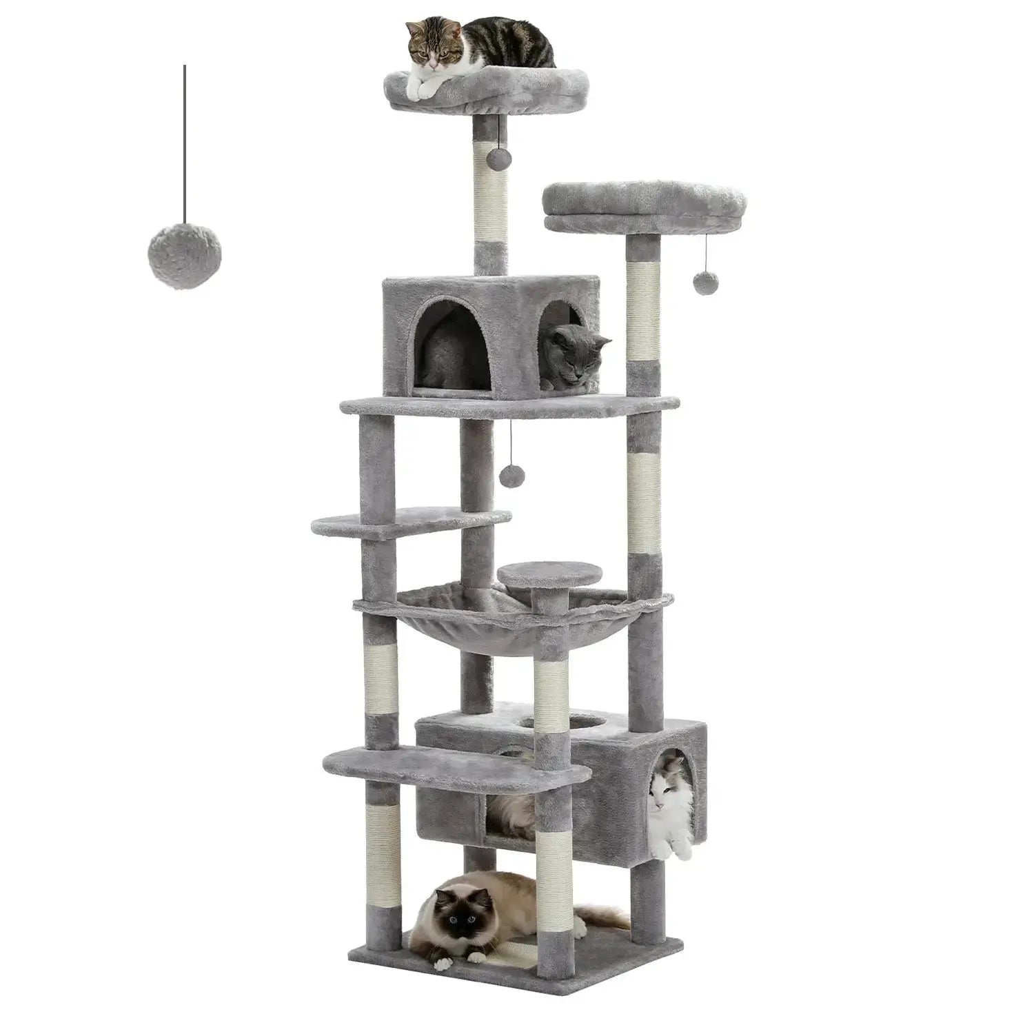184cm Large Cat Tree and Tower for Indoor Cats With Sisal-Covered Scratching Posts Spacious Hammock Padded Perches and Condos Nova Trendz
