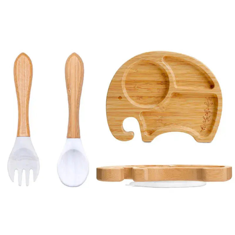 3Pcs Baby Bamboo Plate Silicone Suction Kids Wooden Feeding Tableware Non-slip Dinnerware Baby Tableware for Baby Birthday Gift Nova Trendz