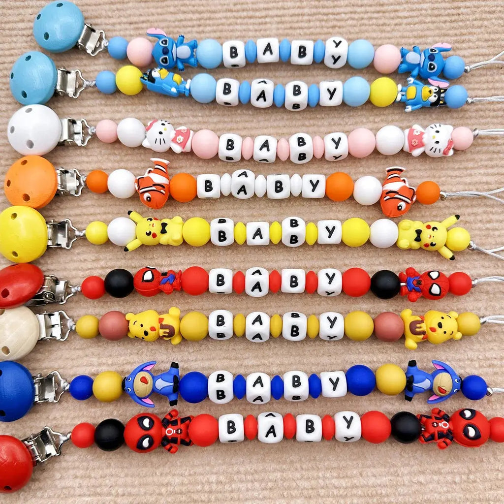 Personalize Silicone Letters Name Baby Popular Silicone Bead Pendant Pacifier Clips Chains Holder Teether Baby Kawaii Toy Gifts Nova Trendz