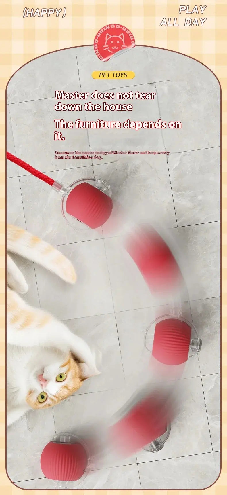 Cat Interactive Ball Toys Automatic Rolling Ball Faux Tail Rechargeable Smart Pet Electric Toy Dog Cat Training Imitate Mouse - Nova Trendz