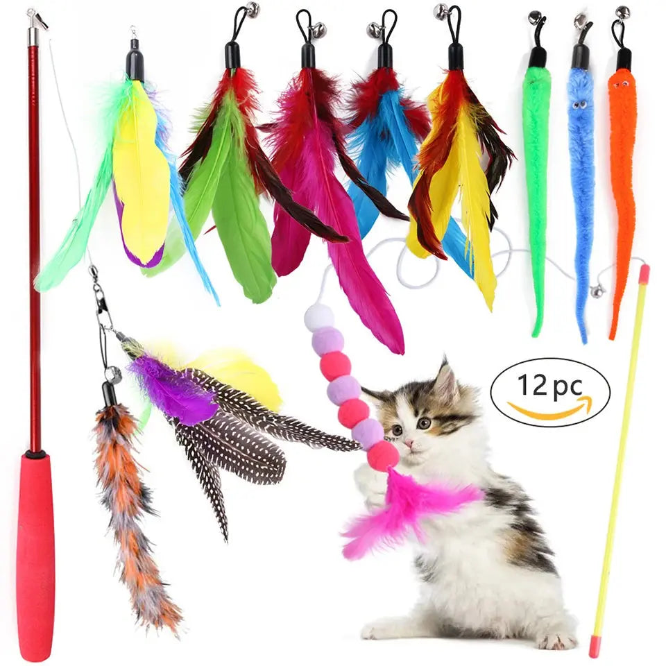 DualPet Kitten Toys Variety Cat Toy Combination Set Cat Toy Funny Cat Stick Sisal Mouse Bell Ball Cat Supplies 20 Piece Set - Nova Trendz